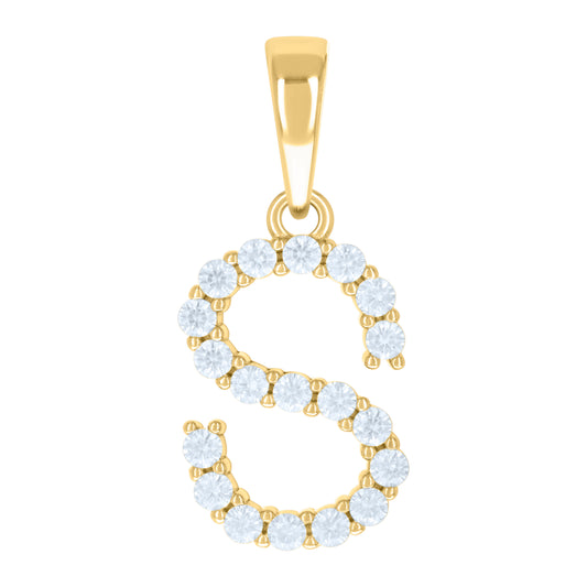 925 Sterling Silver Cz Pendant Initial Letter "S"