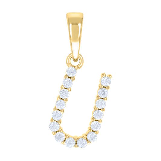 925 Sterling Silver Cz Pendant Initial Letter "U"