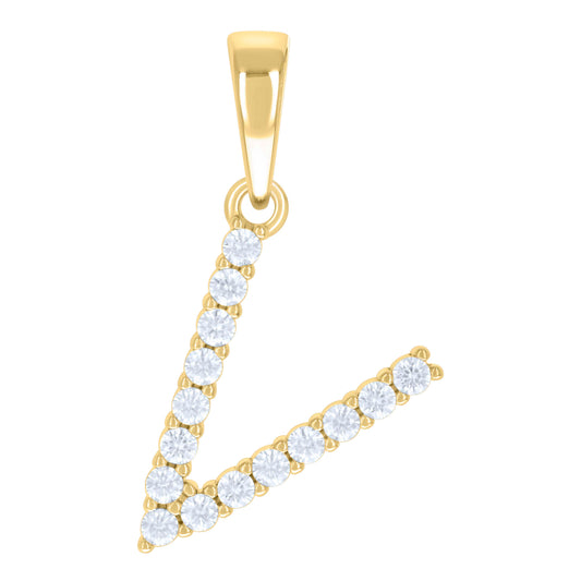 925 Sterling Silver Cz Pendant Initial Letter "V"