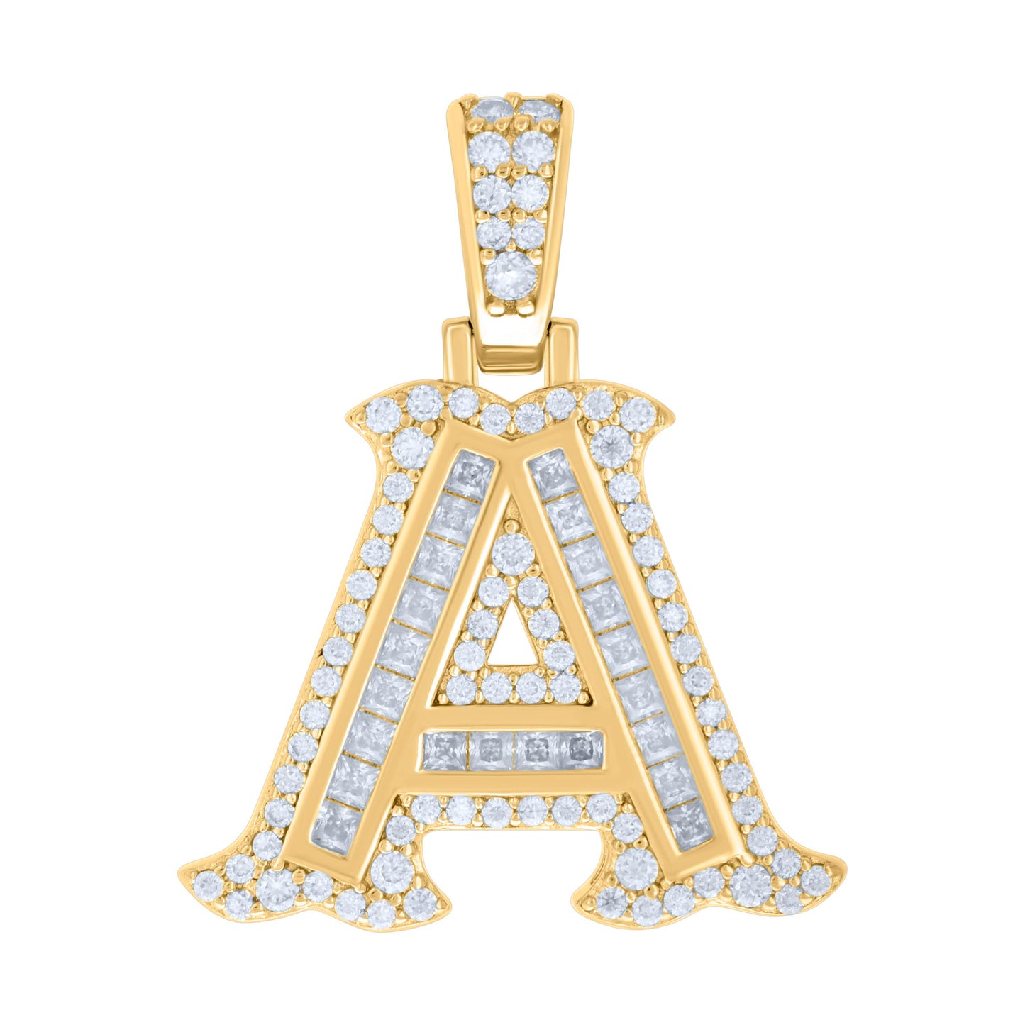 925 Silver Pendant "A" Moissanite 0.59Ct, Baguette