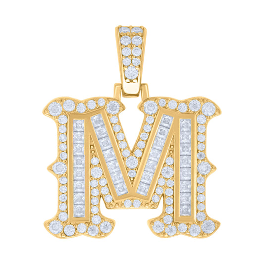 925 Silver Pendant "M" Moissanite 0.90Ct, Baguette
