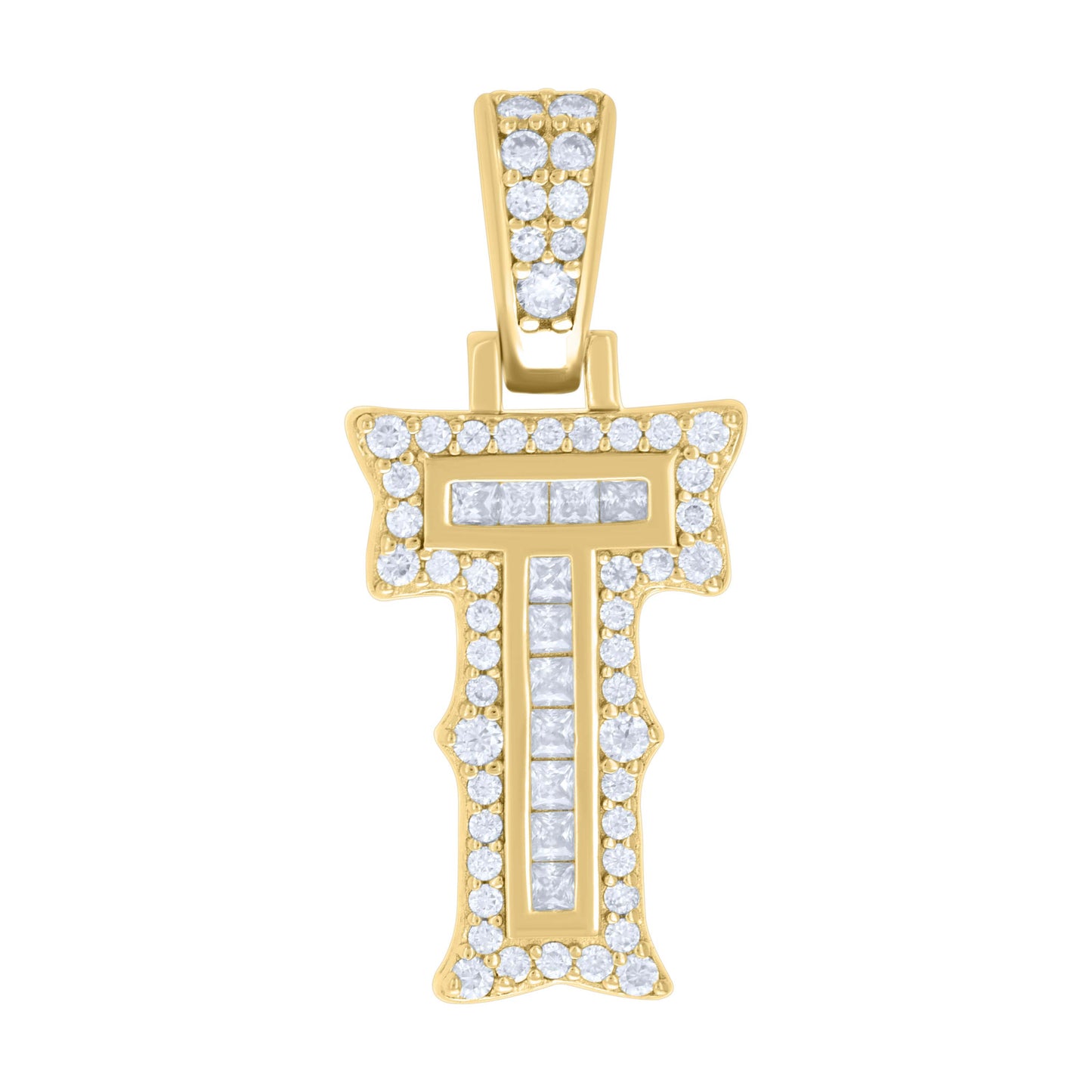 925 Silver Pendant "T" Moissanite 0.44Ct, Baguette