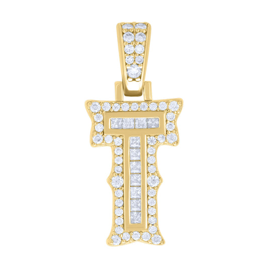925 Silver Pendant "T" Moissanite 0.44Ct, Baguette