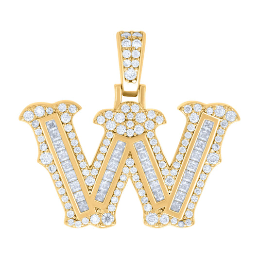 925 Silver Pendant "W" Moissanite 0.97Ct, Baguette