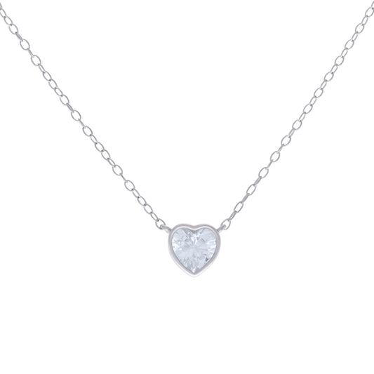 925 Sterling Silver Cz Necklace 16"+2"