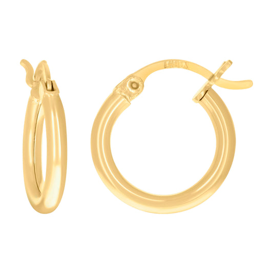 14Kt Gold 2mm-12 Plain Hoop Earrings