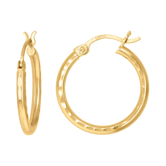 14Kt Gold D/C Hoop Earrings 2mm-18