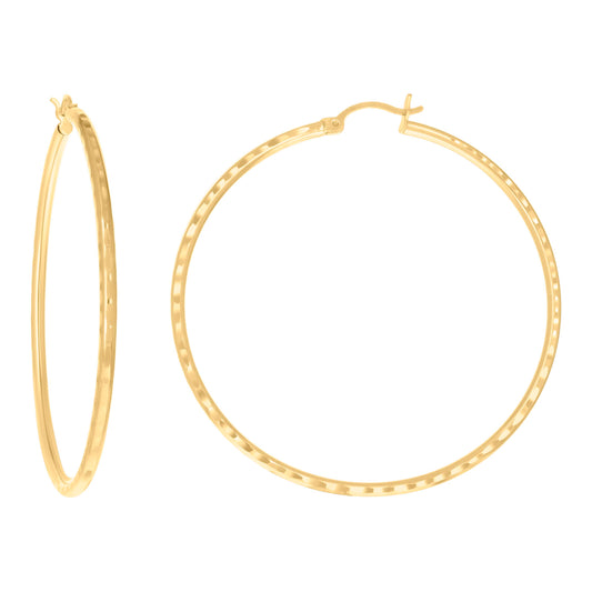 14Kt Gold D/C Hoop Earrings 2mm-50