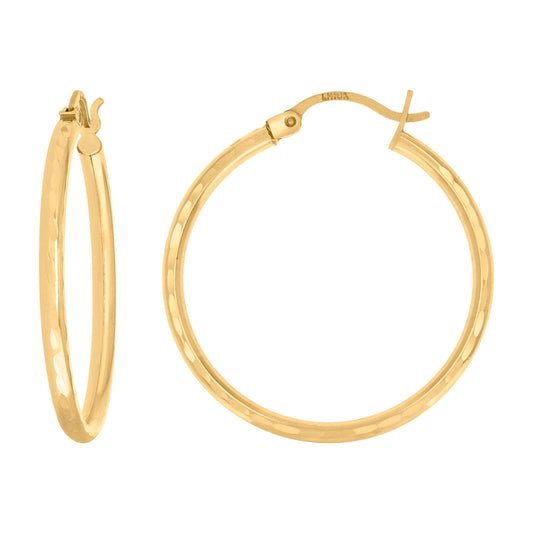 14Kt Gold D/C Hoop Earrings 2mm-28
