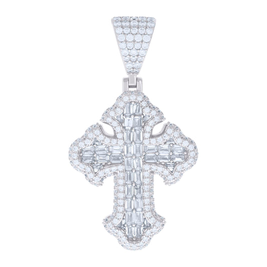 925 Sterling Silver Cz 1.5" Cross  Pendant