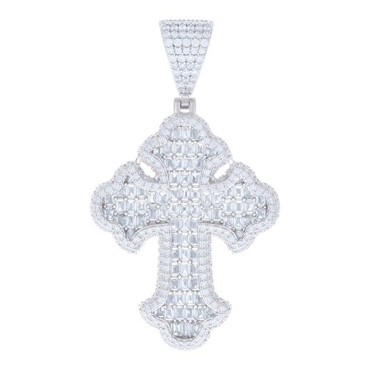 925 Sterling Silver Cz 2" Cross Pendant