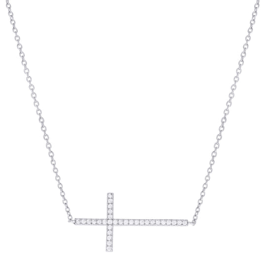 925 Sterling Silver Cz Necklace 17"+1"