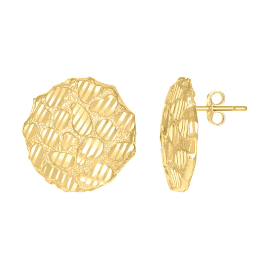 10Kt Gold Dome Puffy Round Nugget Earrings
