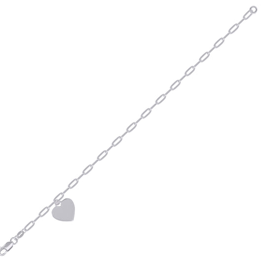 925 Sterling Silver Heart Silver Plated Bracelet 7