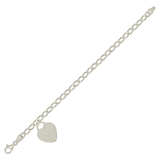 925 Sterling Silver Heart Silver Plated Bracelet 7