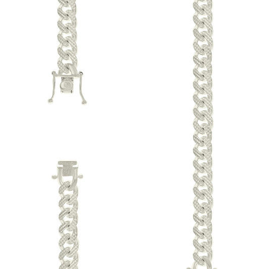 925 Silver Solid Miami Cuban Pyramid Chain Silver 9.8mm