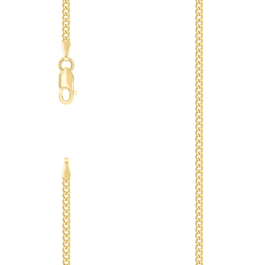925 Silver Solid Super Flat Cuban Chain Yellow 2mm
