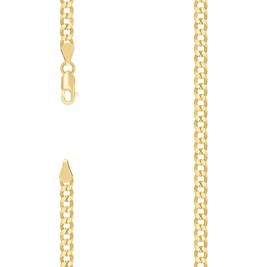 925 Silver Solid Super Flat Cuban Chain Yellow 3.7mm