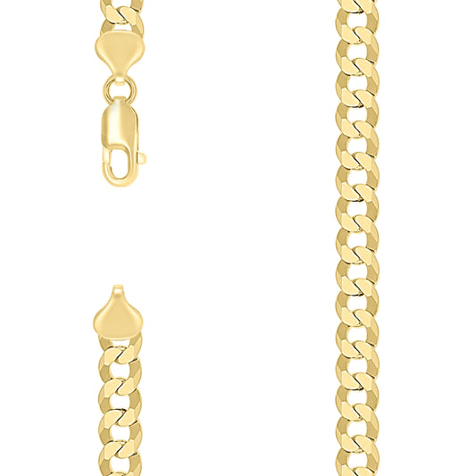 925 Silver Solid Super Flat Cuban Chain Yellow 7.4mm