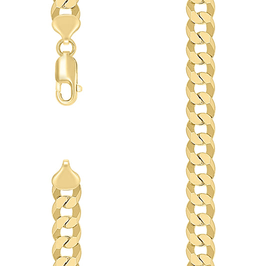 925 Silver Solid Super Flat Cuban Chain Yellow 8.7mm