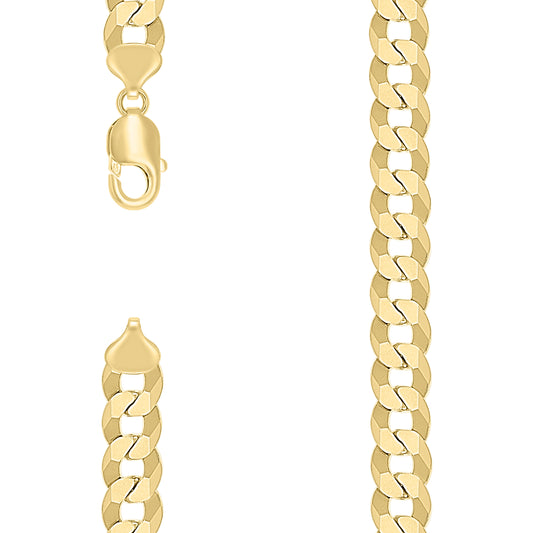 925 Silver Solid Super Flat Cuban Chain Yellow 10.5mm