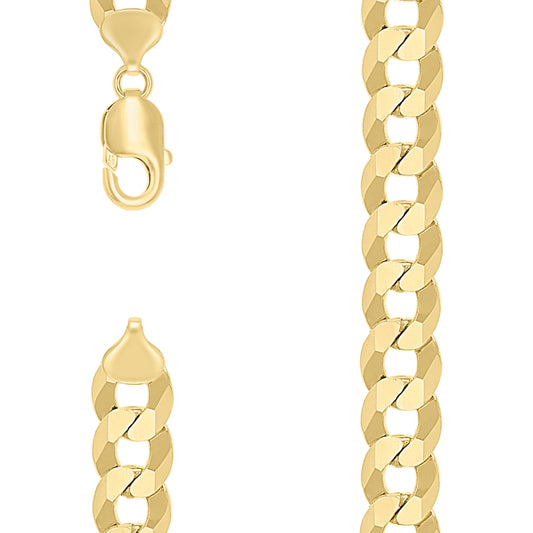 925 Silver Solid Super Flat Cuban Chain Yellow 12.5mm