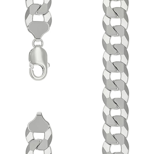 925 Silver Solid Super Flat Cuban Chain Silver 13.7mm
