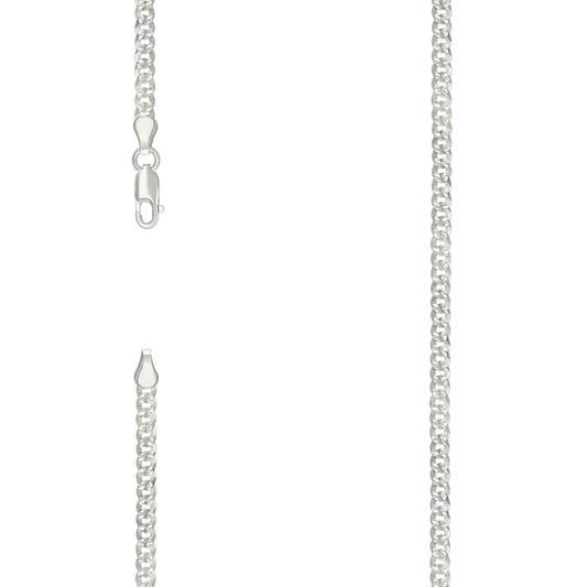 925 Silver Solid Pave Super Flat Cuban Chain Silver 3mm