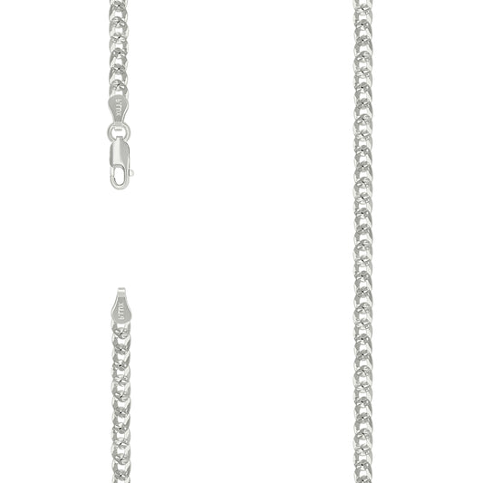 925 Silver Solid Pave Super Flat Cuban Chain Silver 3.7mm
