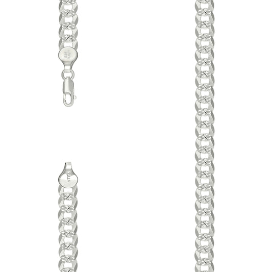 925 Silver Solid Pave Super Flat Cuban Chain Silver 7.2mm