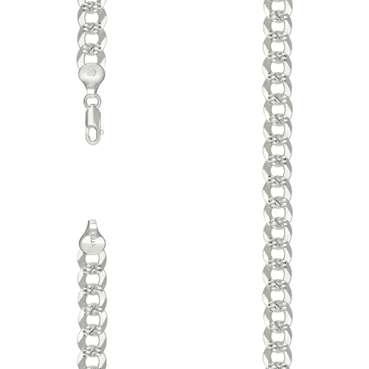 925 Silver Solid Pave Super Flat Cuban Chain Silver 7.8mm