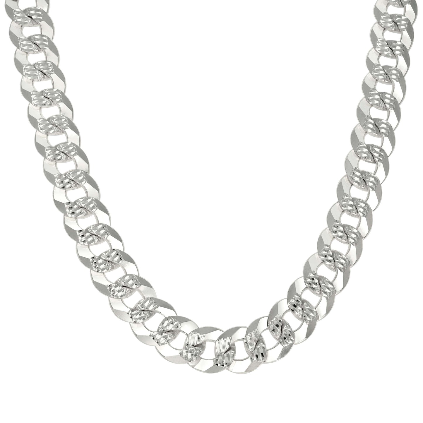 925 Silver Solid Pave Super Flat Cuban Chain Silver 13.7mm