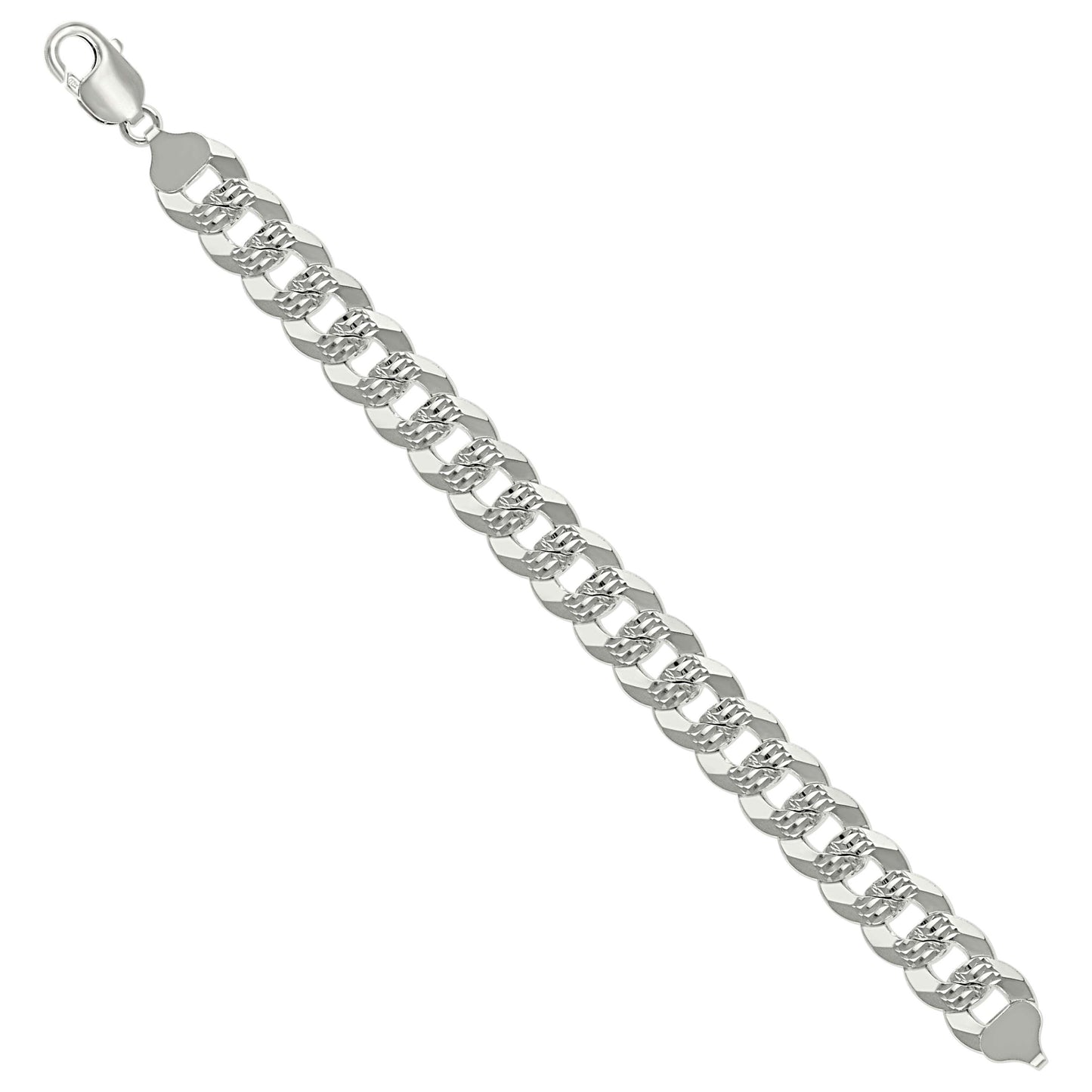 925 Silver Solid Pave Super Flat Cuban Chain Silver 13.7mm