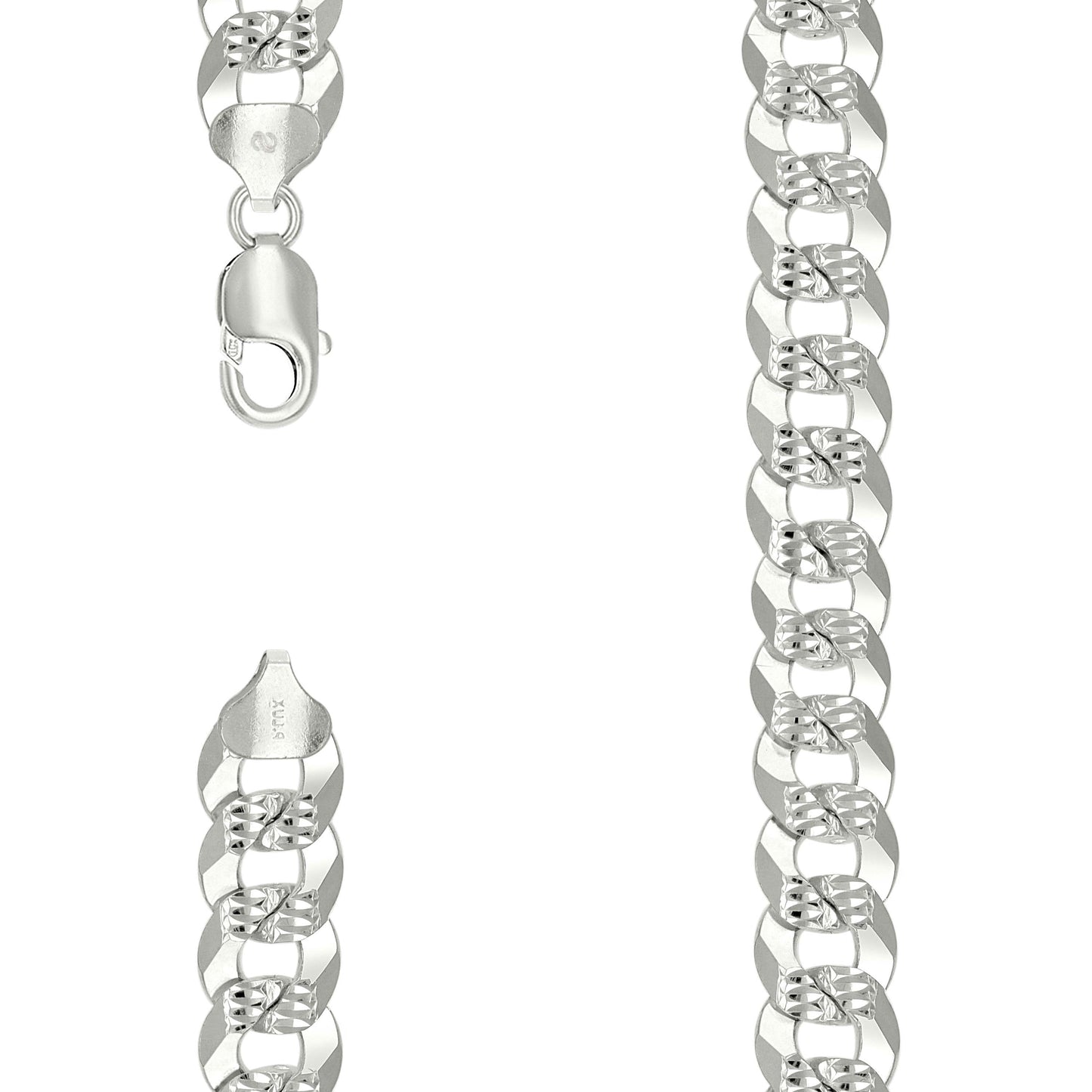 925 Silver Solid Pave Super Flat Cuban Chain Silver 13.7mm