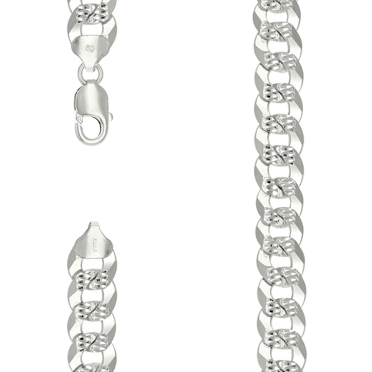 925 Silver Solid Pave Super Flat Cuban Chain Silver 13.7mm