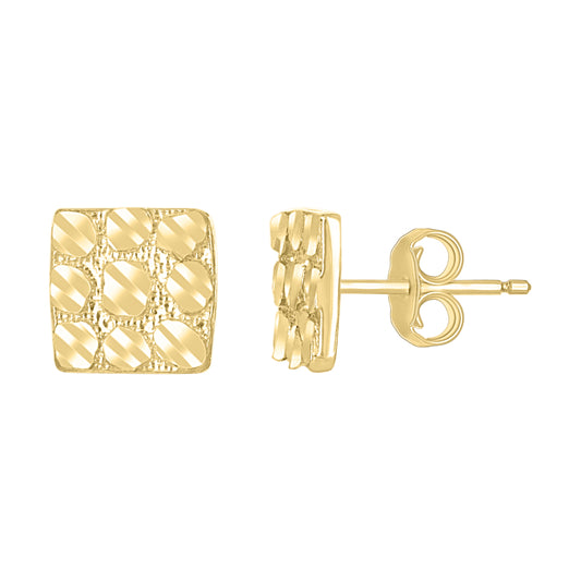 10Kt Gold Square Nugget Earrings