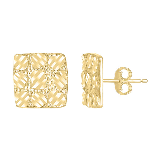 10Kt Gold Square Nugget Earrings