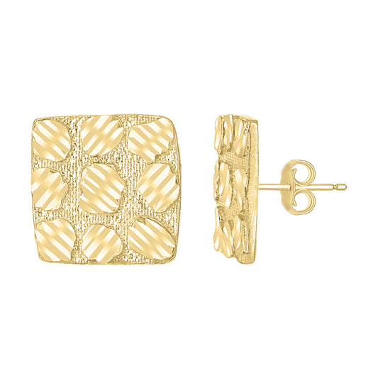 10Kt Gold Square Nugget Earrings