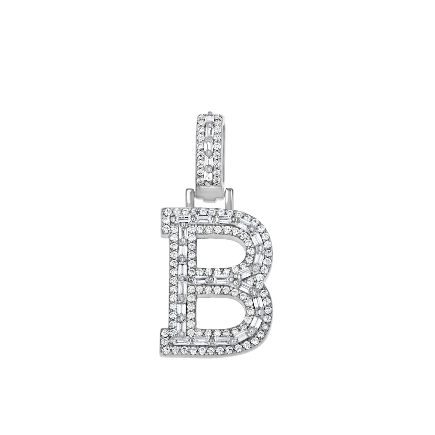 925 Sterling Silver Cz Initial Letter Pendant "B"