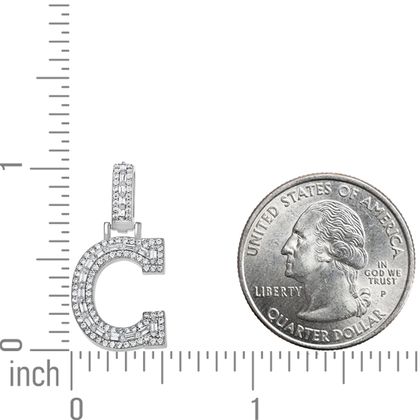 925 Sterling Silver Cz Initial Letter Pendant "C"