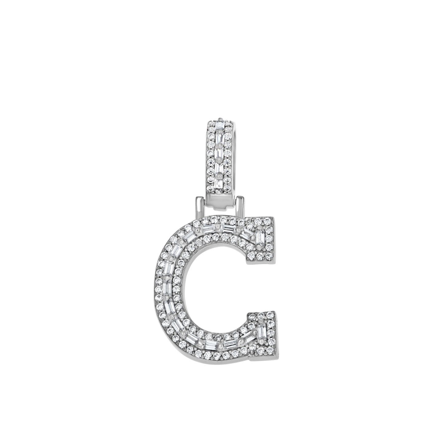 925 Sterling Silver Cz Initial Letter Pendant "C"