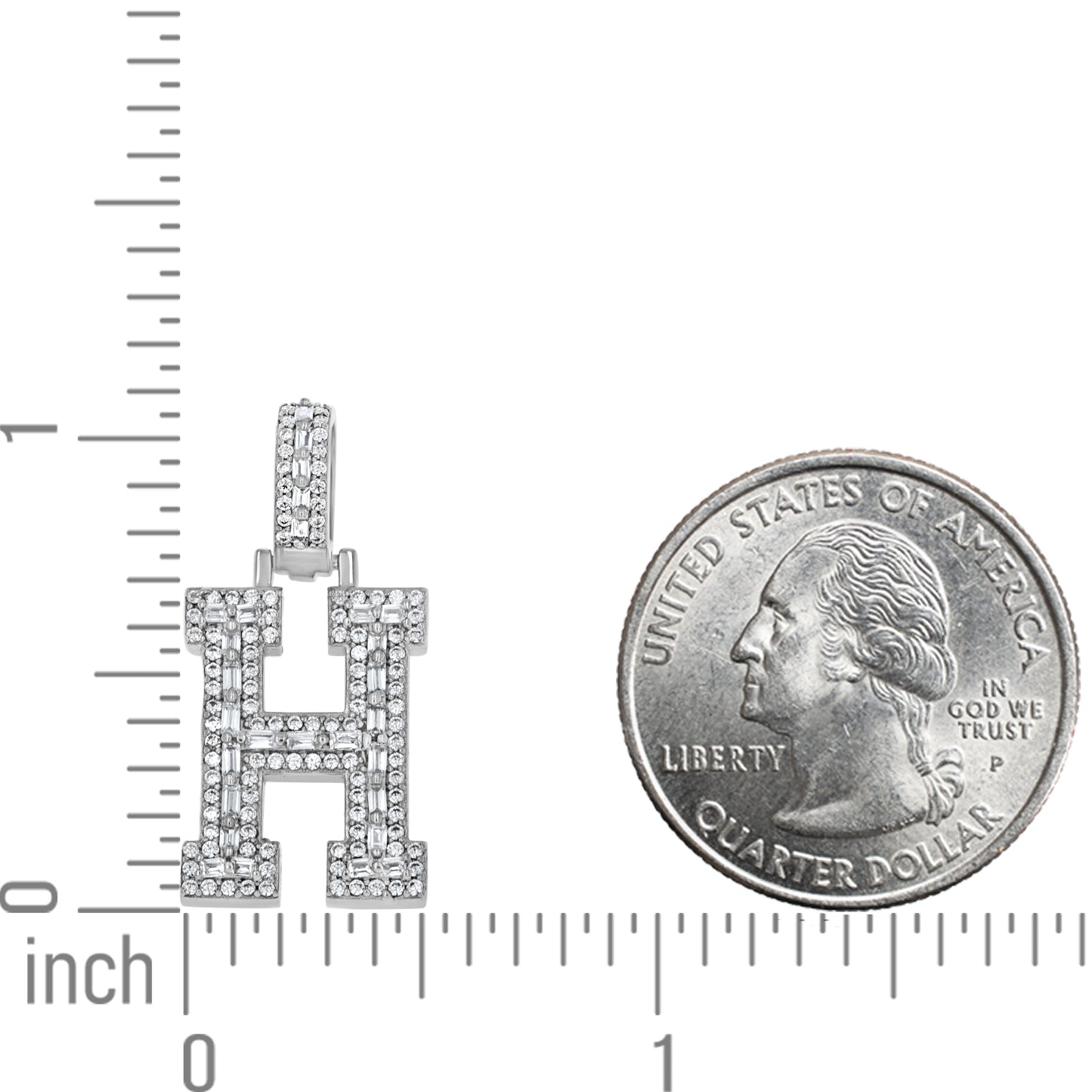 925 Sterling Silver Cz Initial Letter Pendant "H"