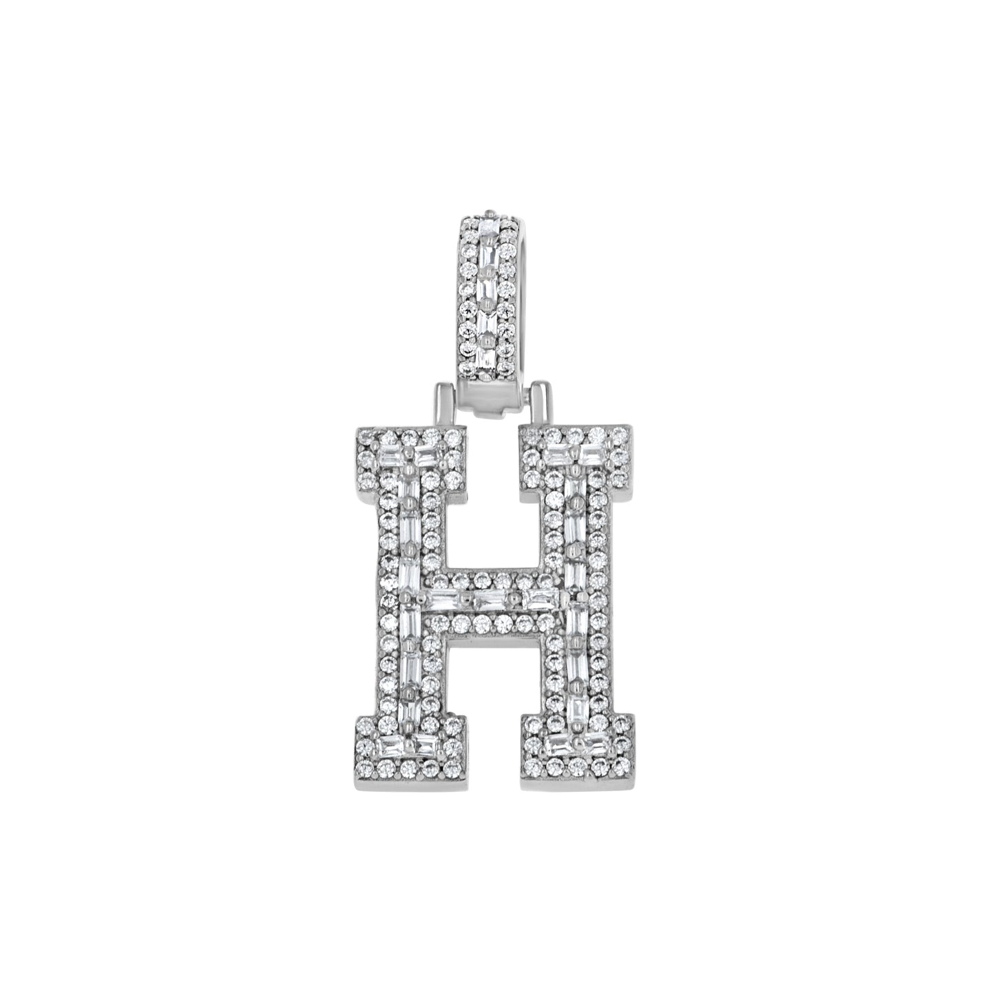 925 Sterling Silver Cz Initial Letter Pendant "H"
