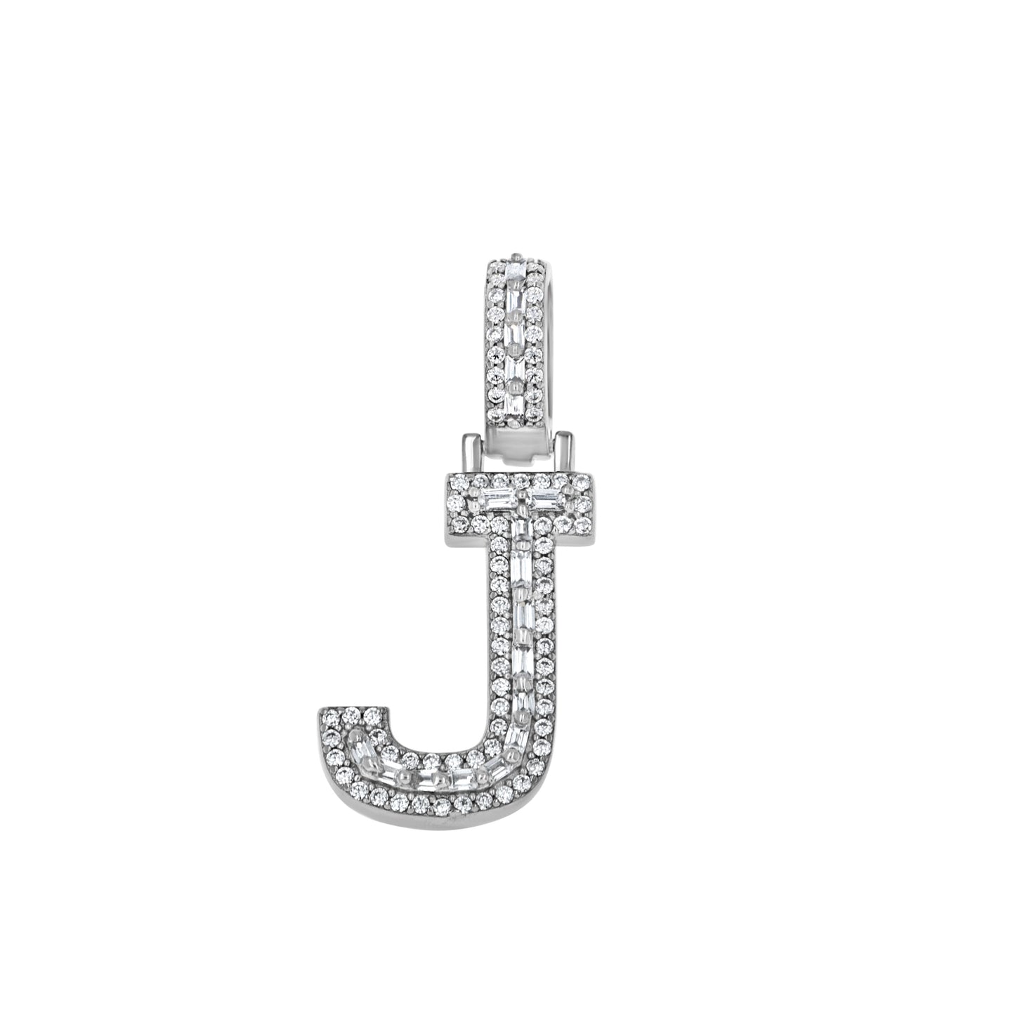 925 Sterling Silver Cz Initial Letter Pendant "J"
