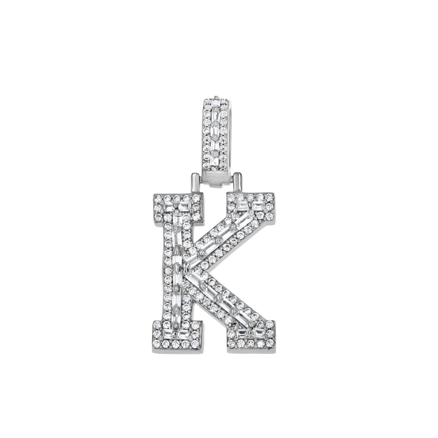 925 Sterling Silver Cz Initial Letter Pendant "K"
