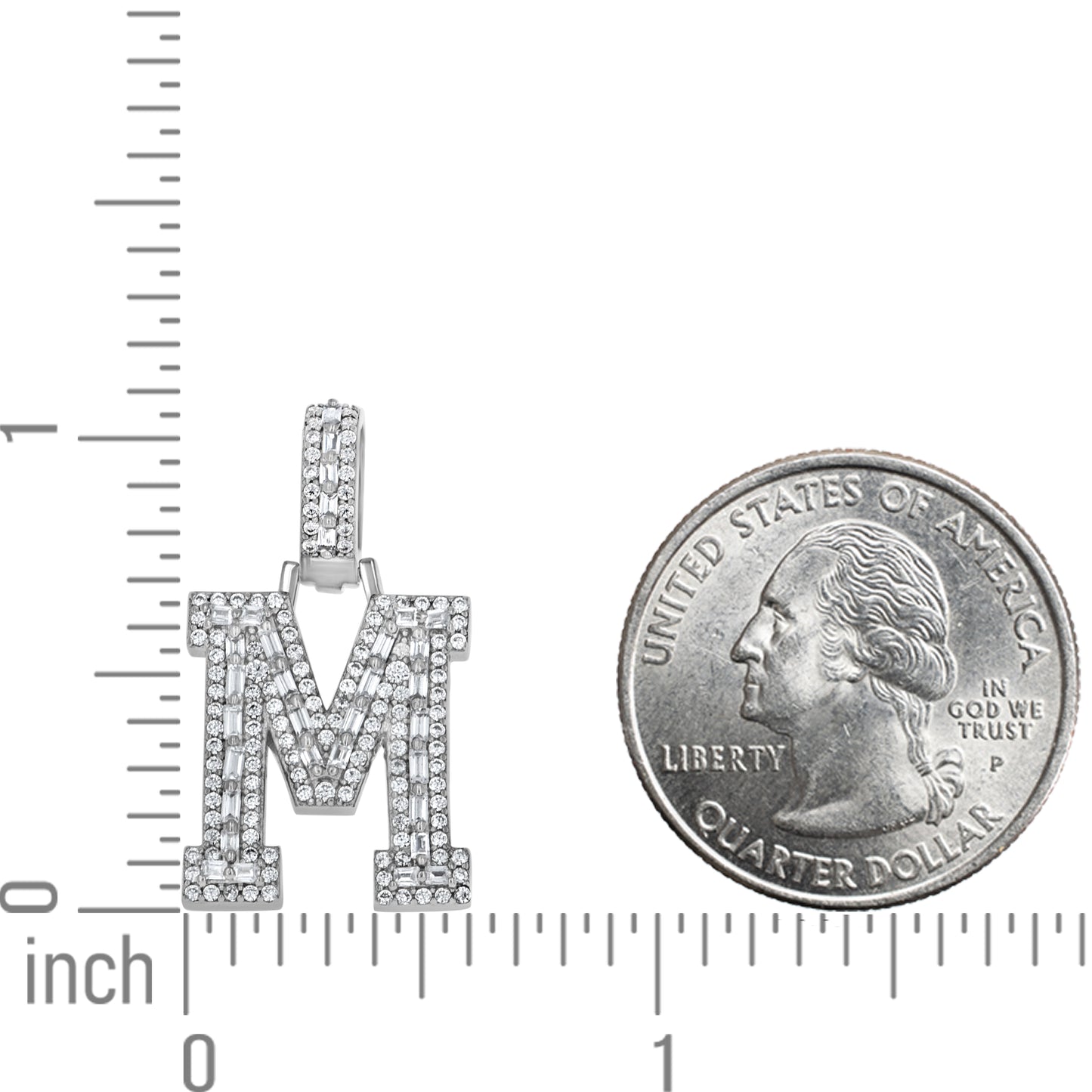925 Sterling Silver Cz Initial Letter Pendant "M"
