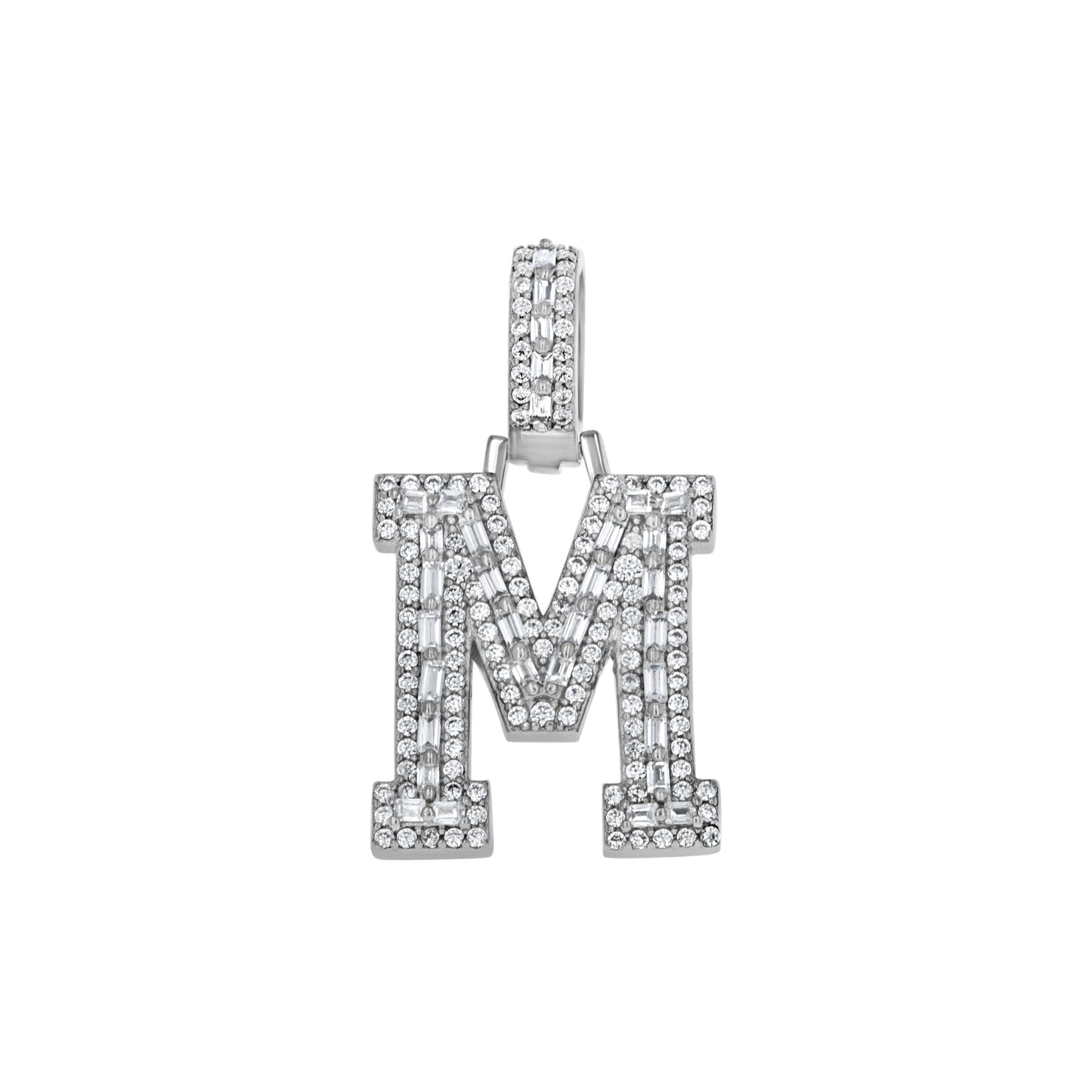 925 Sterling Silver Cz Initial Letter Pendant "M"