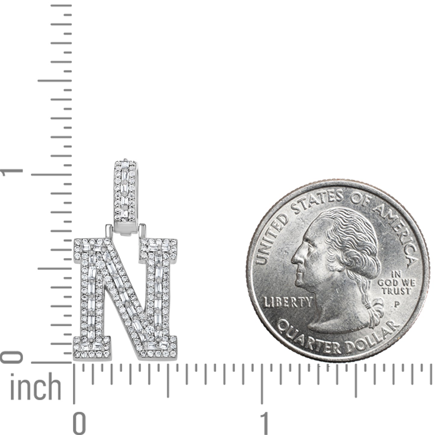 925 Sterling Silver Cz Initial Letter Pendant "N"