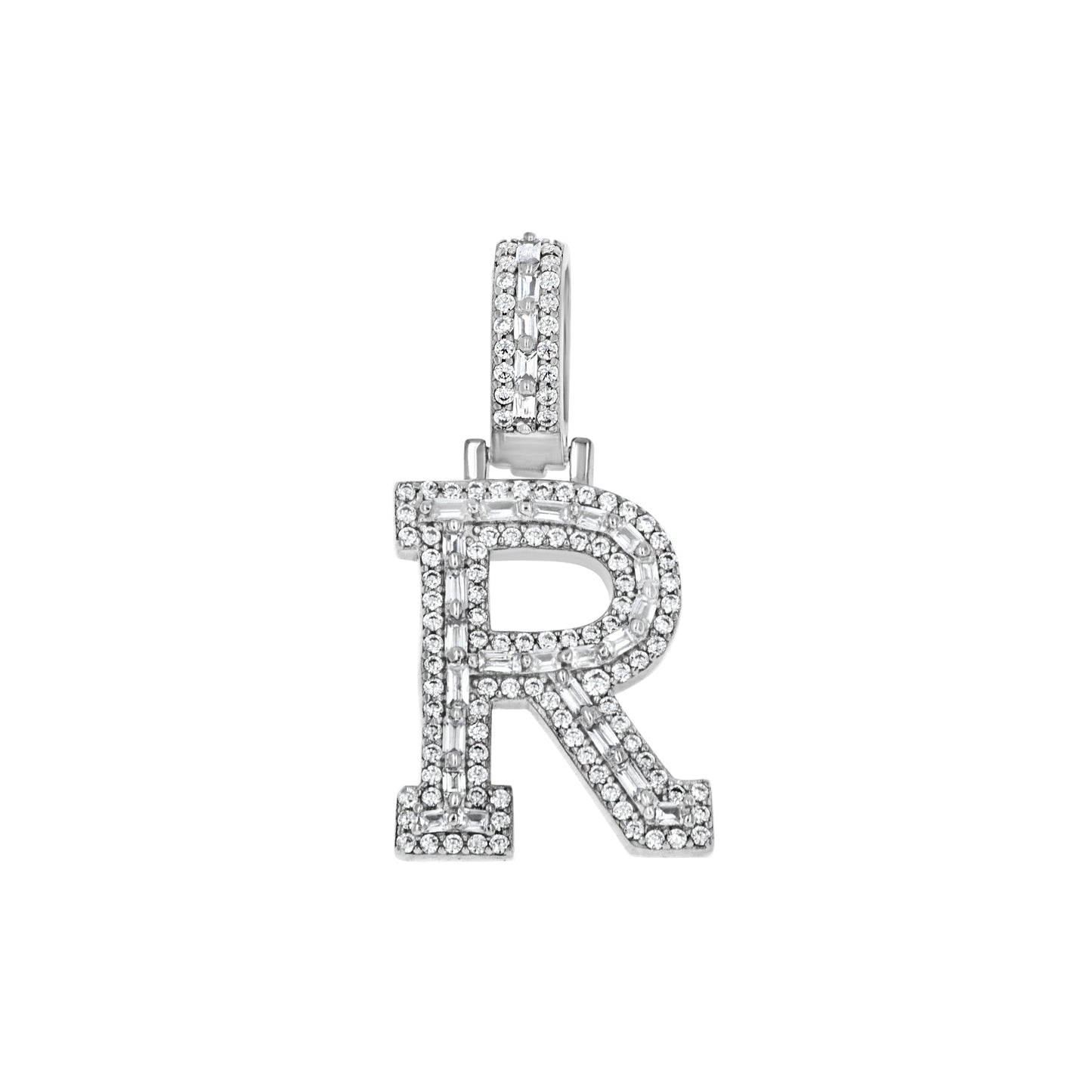 925 Sterling Silver Cz Initial Letter Pendant "R"