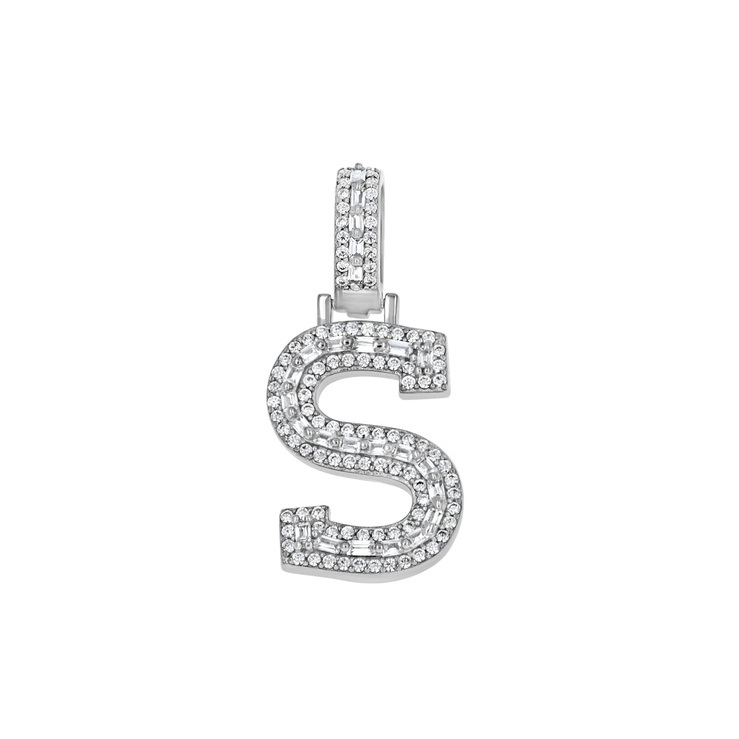925 Sterling Silver Cz Initial Letter Pendant "S"